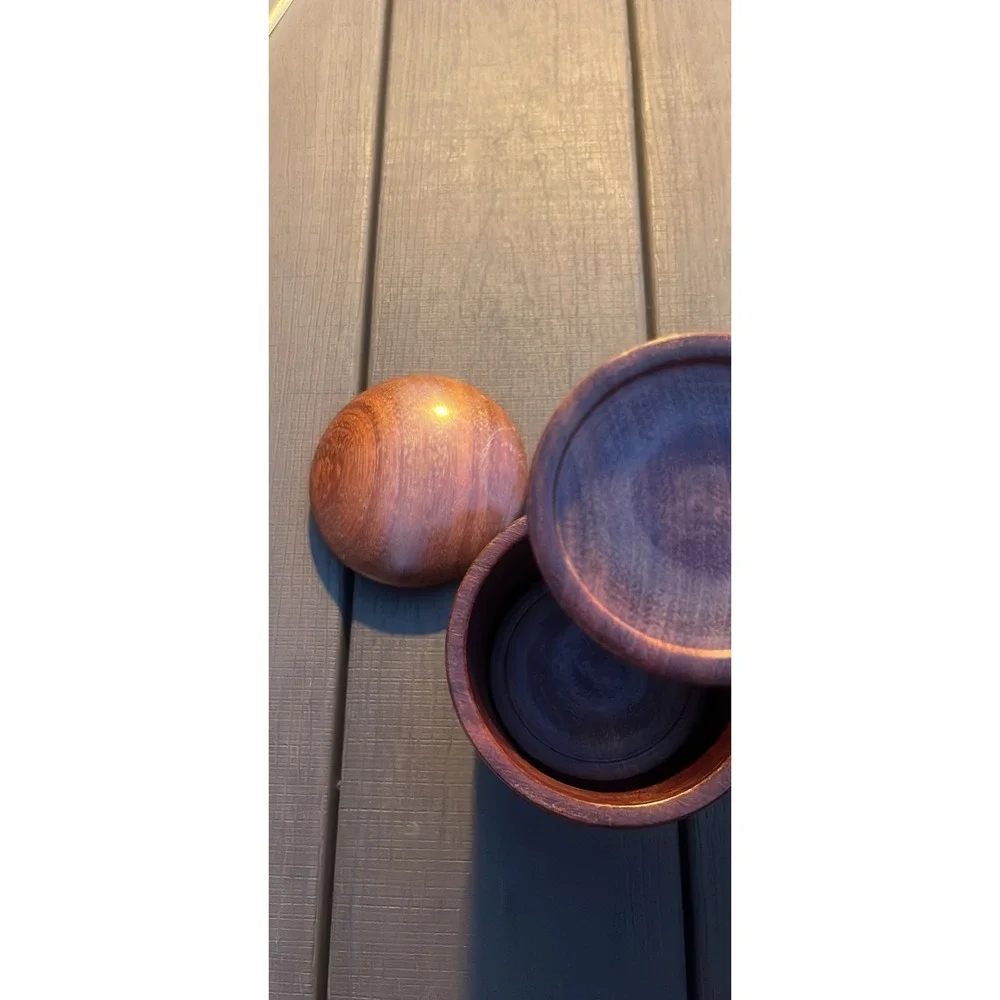 Vintage Handcrafted Wood Coaster Set with Lidded Storage Container 5 Piece Set